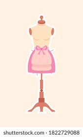 Skirt hanging on a special mannequin for fitting and tailoring. Cartoon vector illustration