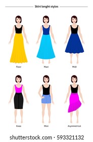 Skirt Length Styles Guide, Vector Illustration