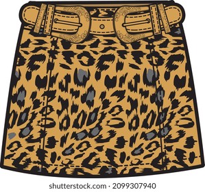 SKIRT MIT LEOPARM HAUTPATTER FÜR KID-MÄDCHEN VEKTORSKIZZE 