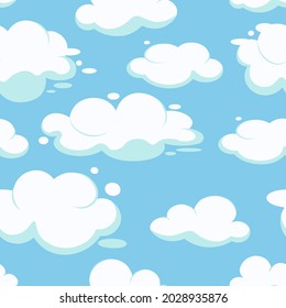 Patrón sin costura, cielo azul con nubes, vector