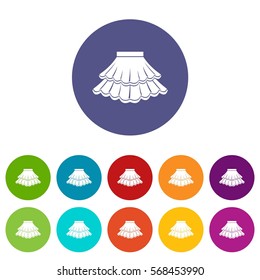 Skirt set icons in different colors isolated on white background