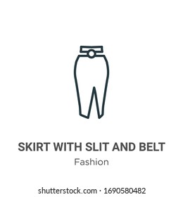 Skirt with slit and belt outline vector icon. Thin line black skirt with slit and belt icon, flat vector simple element illustration from editable fashion concept isolated stroke on white background
