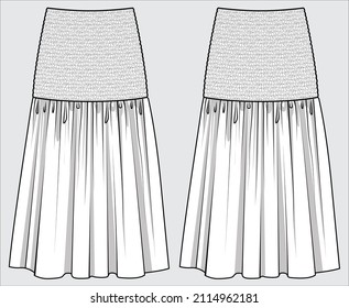 SKIRT WITH SMOCKING AT WAIST FOR WOMEN IN EDITORIAL VECTOR