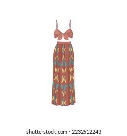 Skirt and top in boho style vector illustration. Vintage outfit design elements and clothes isolated on white background. Fashion, Bohemian style concept