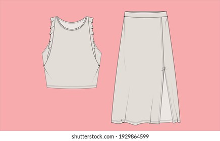 Skirt and Top combined. Fashion set.