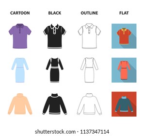 Skirt, t-shirt, sweater, dress with long sleeves.Clothing set collection icons in cartoon,black,outline,flat style vector symbol stock illustration web.