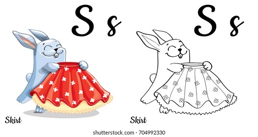 Skirt. Vector alphabet letter S, coloring page