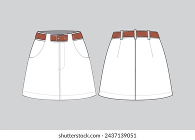 skirt vector belted skirt technical fashion illustration