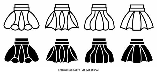 Skirt. Vector collection of skirt icon illustrations. Black icon design.