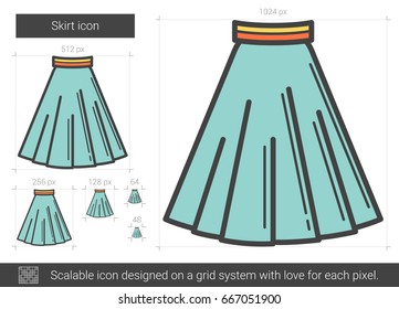Icono de línea vectorial de falda aislado en fondo blanco. Icono de línea de falda para infografía, sitio web o aplicación. Icono escalable diseñado en un sistema de cuadrícula.