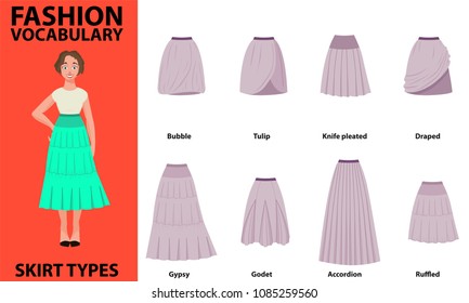 Skirt vocabulary collections of standard classic simple skirts. Many types of skirts sutable on vector nice vector model.