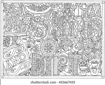 Skirts and Dirt Hand Drawn Black and White Adult Color Book Vector Illustration Women's Clothing Fantasy
