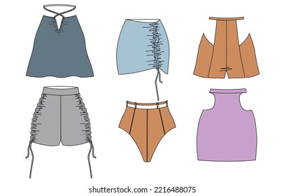 Skirts draw vector, set of different types of skirts, types of skirts, skirts vector, pleated skirt