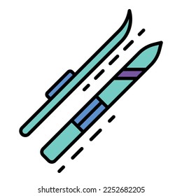 Skis icon. Outline skis vector icon color flat isolated on white