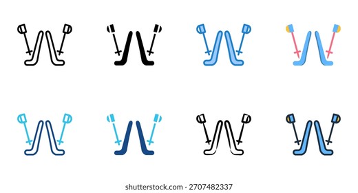 Conjunto de iconos de esquís colección de Vector de estilo múltiple 
