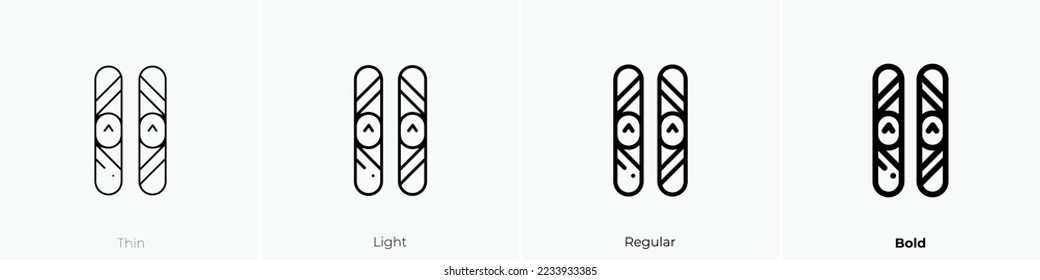 skis icon. Thin, Light Regular And Bold style design isolated on white background