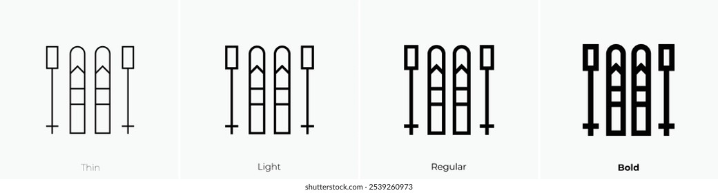 skis icon. Thin, Light Regular And Bold style design isolated on white background