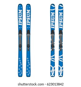 Skis, image design. Set blue color. vector.