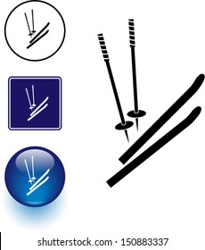 símbolo de esquís y postes y botón