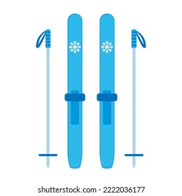 Skis and ski poles icon. Skiing. Color silhouette. Top view in front. Vector simple flat graphic illustration. Isolated object on a white background. Isolate.