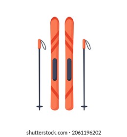 Skis and ski poles isolated on white background. Vector illustration