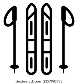 Skis and ski poles line icon, World snow day concept, Ski and sticks sign on white background, Ski equipment icon in outline style for mobile concept and web design. Vector graphics