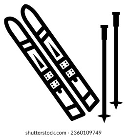 Skis and ski poles line icon, Winter sport concept, Ski equipment sign on white background, snow skiing skis and sticks icon in outline style for mobile and web design. Vector graphics