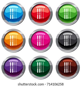 Skis and ski poles set icon isolated on white. 9 icon collection vector illustration