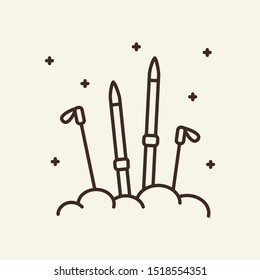 Skis in snow line icon. Winter, skis, sport. Winter sport concept. Vector illustration can be used for topics like winter, sport, activity