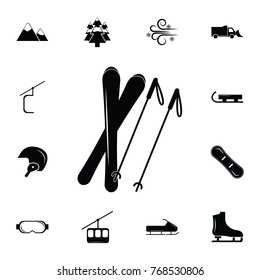 skis and a sticks icon. Set of elements Christmas Holiday or New Year icons. Winter time premium quality graphic design collection icons for websites, web design, mobile app on white background