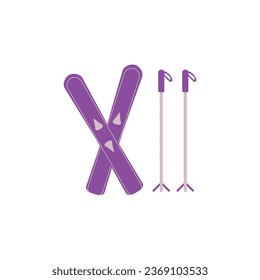 Skis and a sticks icon. Simple winter games icon. Can be used as web element, design icon.