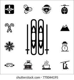 skis and a sticks icon. Simple winter games icon. Can be used as web element, playing design icon on white background