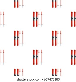 Skis and sticks pattern seamless background in flat style repeat vector illustration