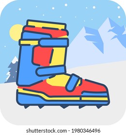 Ilustración linda de la bota de la piel. Deporte de invierno 