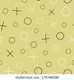 Skitter Scatter black and white x and o on yellow background vector seamless repeat pattern surface design