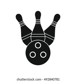 Skittle and ball for bowling in silhouette style. Vector illustration