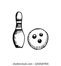 skittle and bowling ball icon. sketch isolated object.