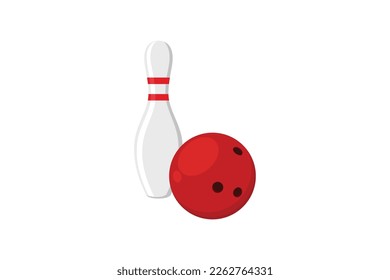 Skittle bowling and red bowling ball vector illustration, isolated on white background