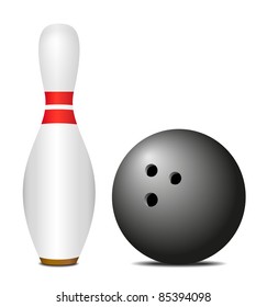 Skittle (pin) with black bowling ball