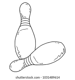 A skittle with two strips. Equipment for bowling. Vector illustration. Fallen bowling pin for bowling.