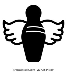 Tiras con alas icono sólido, concepto de bolera, emblema del logo de boliche sobre fondo blanco, icono de la bolera alada en estilo glifo para concepto móvil y diseño web. Gráficos vectoriales