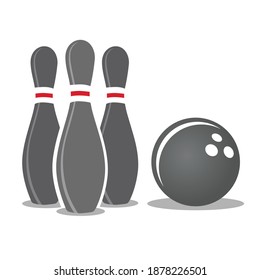Skittles, ball on white isolated background in a flat style. Vector drawing bowling, game, hobby.