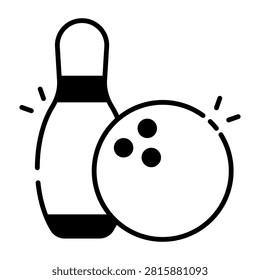 Skittles and ball showcasing concept of bowling game
