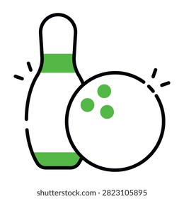 Skittles and ball showcasing concept of bowling game