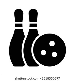 Skittles with bowling ball denoting bowling game icon