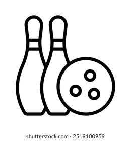 Skittles with bowling ball denoting bowling game icon