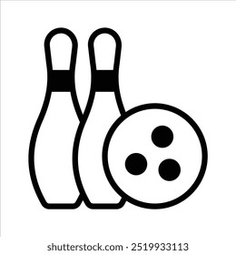 Skittles with bowling ball denoting bowling game icon