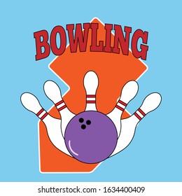 Skittles and a bowling ball. Logo, emblem, sign. Color vector illustration.
