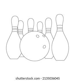 Skittles with bowling ball. Minimalism style. Design suitable for decoration, sport, competition, logo, club, emblem, symbol, badge, print, banner. Vector isolated illustration