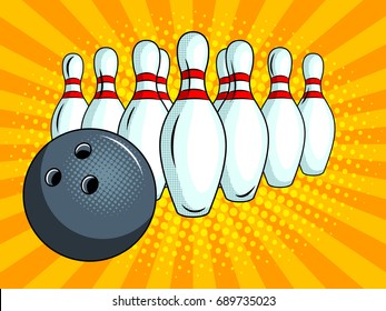 Skittles and bowling ball pop art style vector illustration. Comic book style imitation.